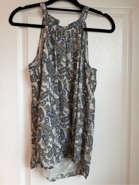 Daniel Rainn White Paisley Halter Tank with Blue & Green Accents